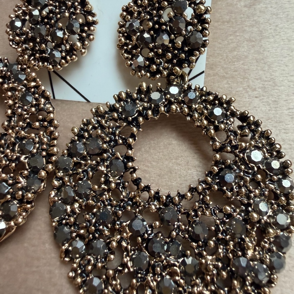 Elegant Gold-Tone Black Crystal Hoop Earrings - Women Jewelry